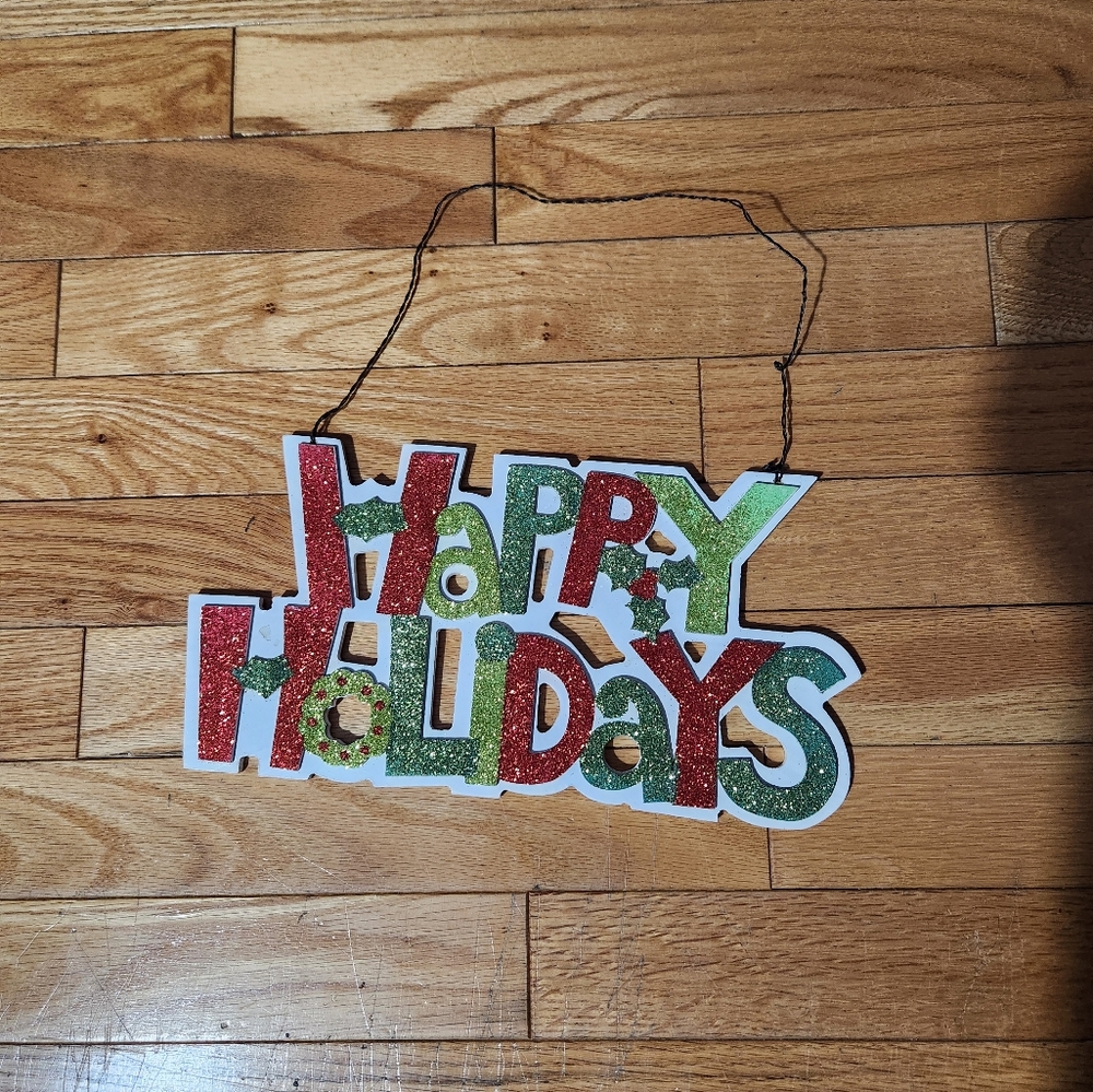 Happy holidays sparkling hanging sign